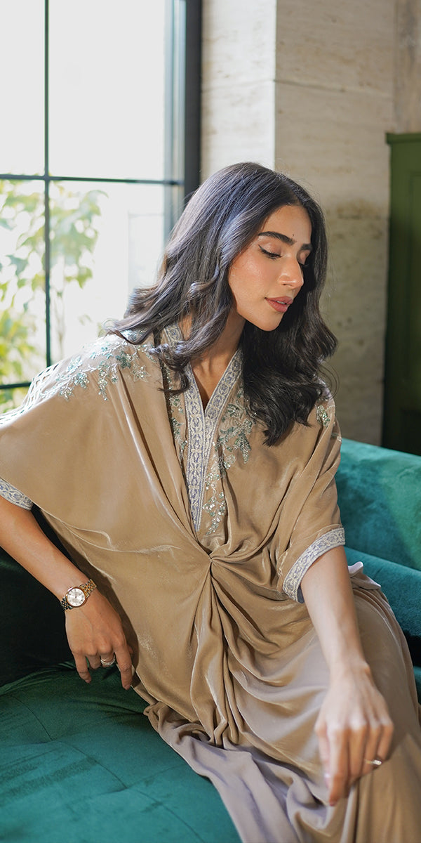 Erum Khan | Velvet Wisper | Champagne Charm by Erum Khan - Designer Dress - Type: Ladies Clothes - Available at Libayah - 100% Original