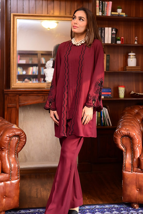 Sana Abbas | La Fiesta | Burgundy by Sana Abbas - Designer Dress - Type: Ladies Clothes - Available at Libayah - 100% Original