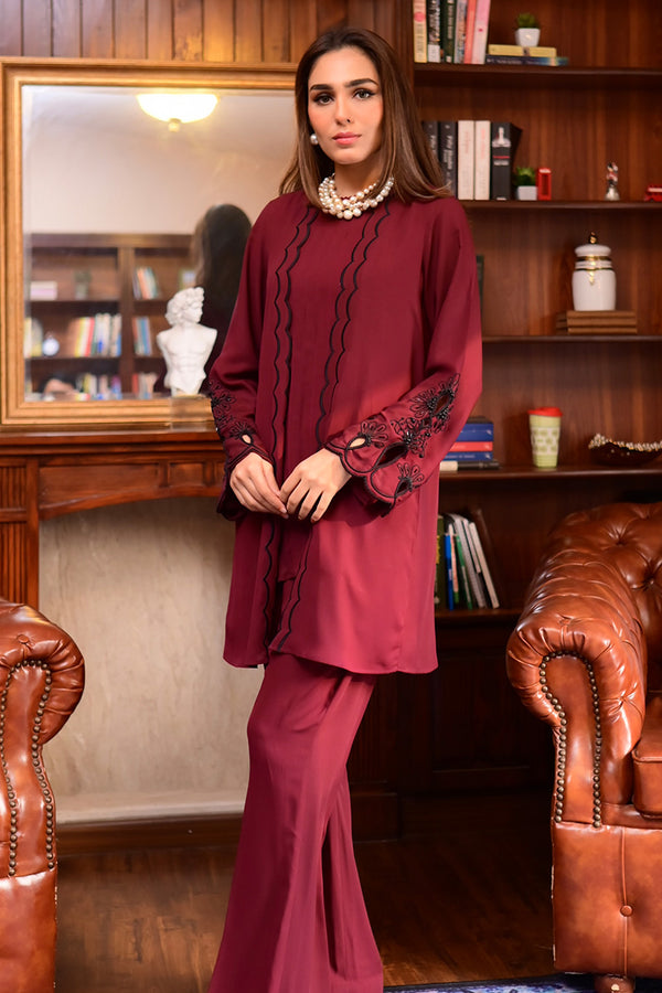 Sana Abbas | La Fiesta | Burgundy by Sana Abbas - Designer Dress - Type: Ladies Clothes - Available at Libayah - 100% Original
