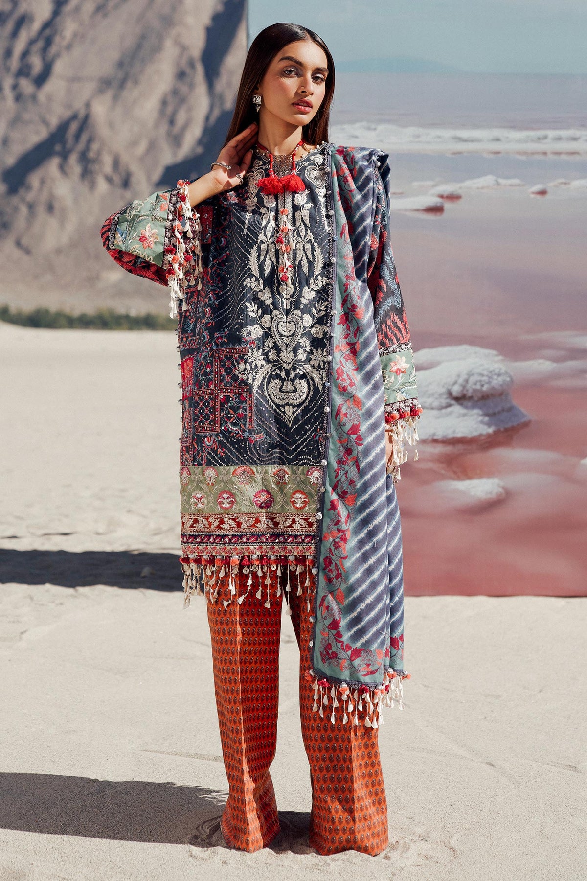 Sana Safinaz | Winter Shawl 24 | S241-007B-3CP by Sana Safinaz - Designer Dress - Type:  - Available at Libayah - 100% Original