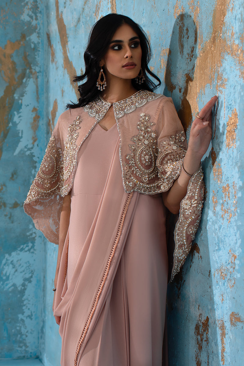 Wardha Saleem | Luxury Pret Fusion Wear | ROSALIE - FORMAL CAPE WITH DRAPE (2 PC) by Wardha Saleem - Designer Dress - Type: Ladies Clothes - Available at Libayah - 100% Original