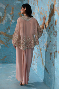Wardha Saleem | Luxury Pret Fusion Wear | ROSALIE - FORMAL CAPE WITH DRAPE (2 PC) by Wardha Saleem - Designer Dress - Type: Ladies Clothes - Available at Libayah - 100% Original