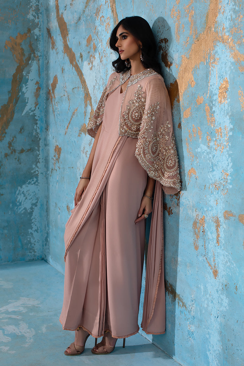 Wardha Saleem | Luxury Pret Fusion Wear | ROSALIE - FORMAL CAPE WITH DRAPE (2 PC) by Wardha Saleem - Designer Dress - Type: Ladies Clothes - Available at Libayah - 100% Original