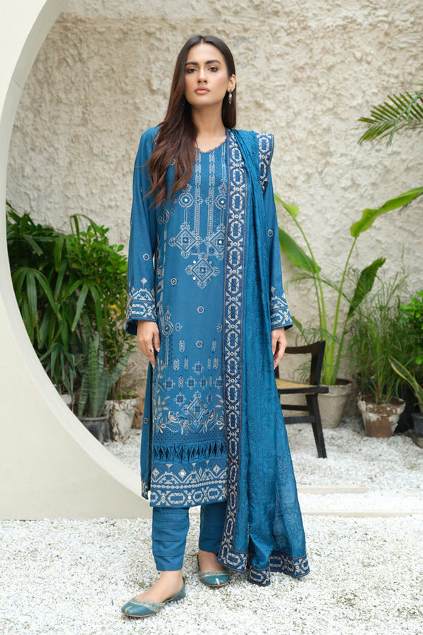 Marjjan | Aangan Embroidered Viscose |  SKC-100 (TEAL BLUE) by Marjjan - Designer Dress - Type: Ladies Clothes - Available at Libayah - 100% Original
