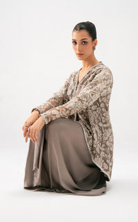 Asifa and Nabeel | Lyle Luxury Formals 25 | Taupe Bloom Drape Set by Asifa and Nabeel - Designer Dress  - Type : Ladies Clothes - Available at Libayah - 100% Original 