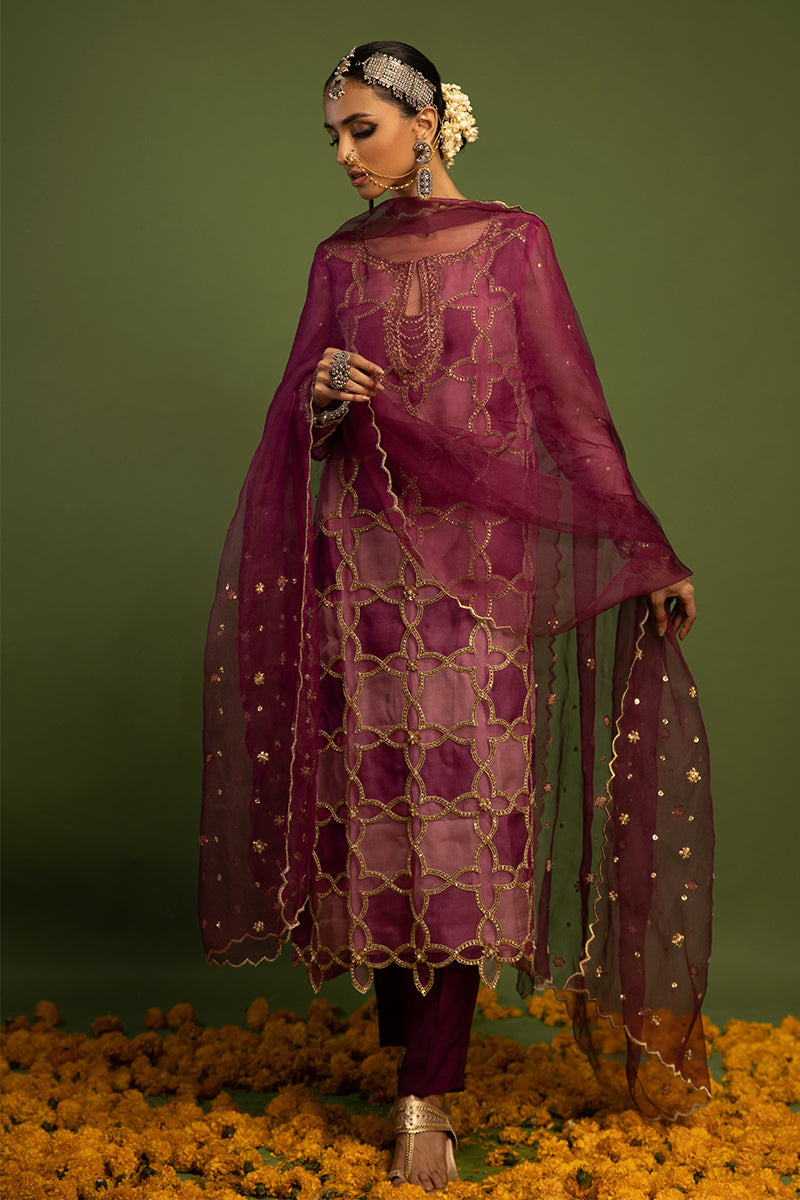 Wardha Saleem | Luxury Pret Traditional Wear | SARAAB - PLUM HEAVY (2 PC) by Wardha Saleem - Designer Dress - Type: Ladies Clothes - Available at Libayah - 100% Original