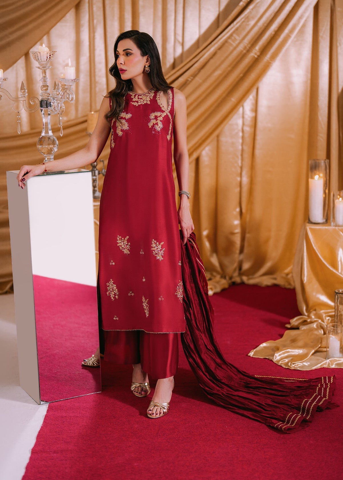 Umsha | Makhmal Winter Faves 24 |  Lipstick Red by Umsha - Designer Dress - Type: Ladies Clothes - Available at Libayah - 100% Original