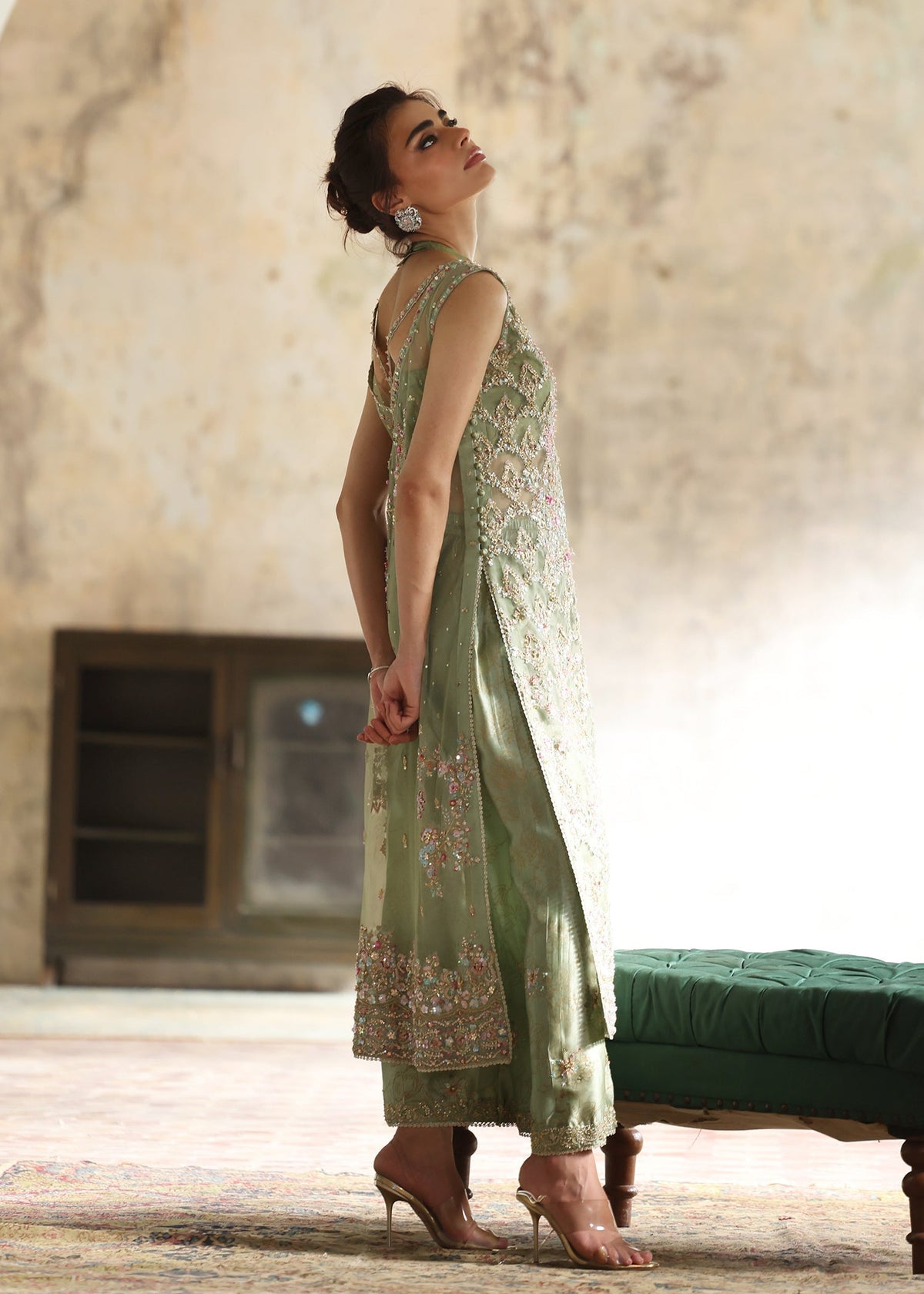 Umsha | Mehfil-e-Rang | Soft Sage by Umsha - Designer Dress - Type: Ladies Clothes - Available at Libayah - 100% Original