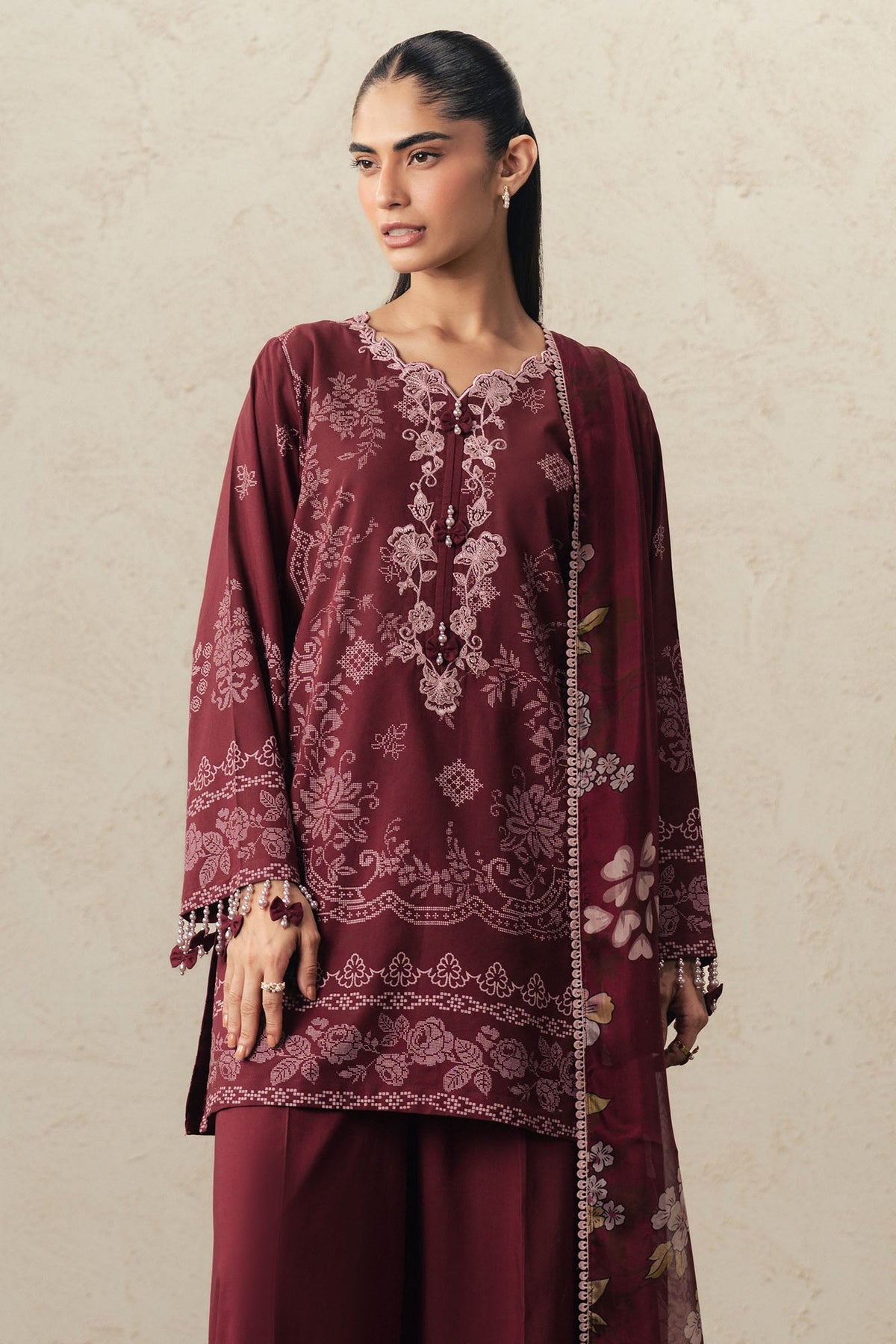 Cross Stitch | The Moonsoon Edit 26 | VELVET WHISPER-3PC PRINTED SUIT by Cross Stitch - Designer Dress  - Type : Ladies Clothes - Available at Libayah - 100% Original 