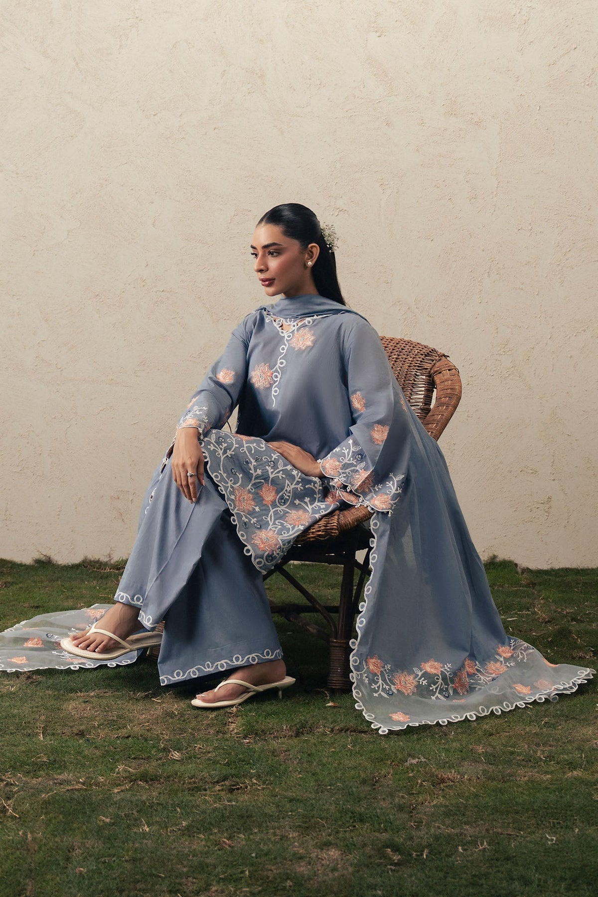 Cross Stitch | The Moonsoon Edit 26 | SAFRON SKY-3PC EMBROIDERED SUIT by Cross Stitch - Designer Dress  - Type : Ladies Clothes - Available at Libayah - 100% Original 
