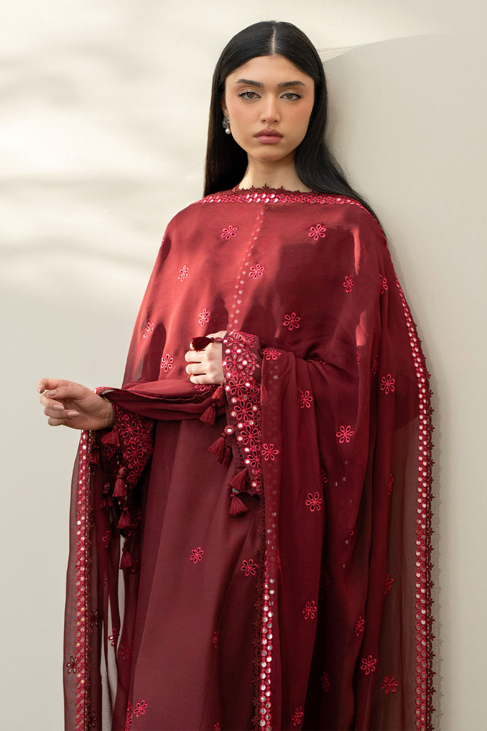 Cross Stitch | Emb Lawn Mahiri 26 | WINDSOR RED - Designer Dress - Type : Ladies Clothes - Available at Libayah - 100% Original