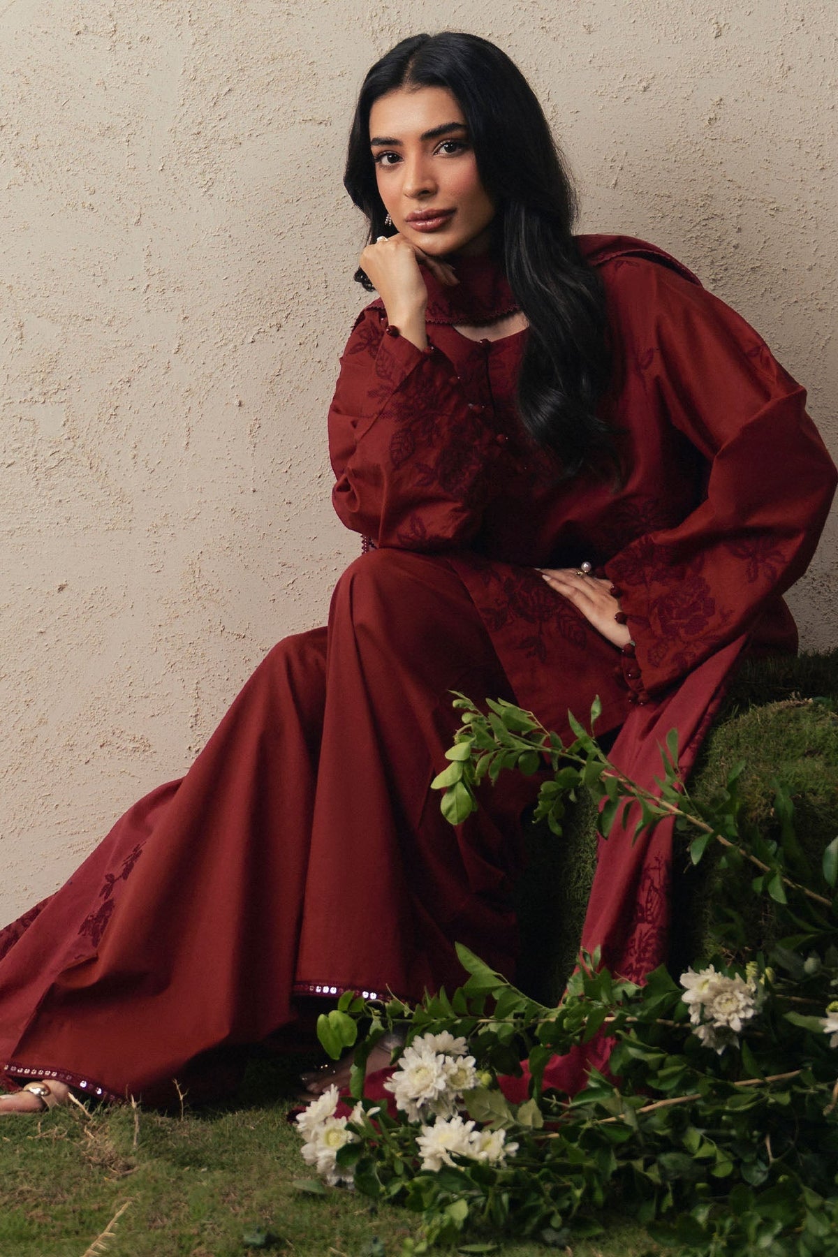 Cross Stitch | The Moonsoon Edit 26 | CRIMSON BLOOM-3PC EMBROIDERED SUIT by Cross Stitch - Designer Dress  - Type : Ladies Clothes - Available at Libayah - 100% Original 