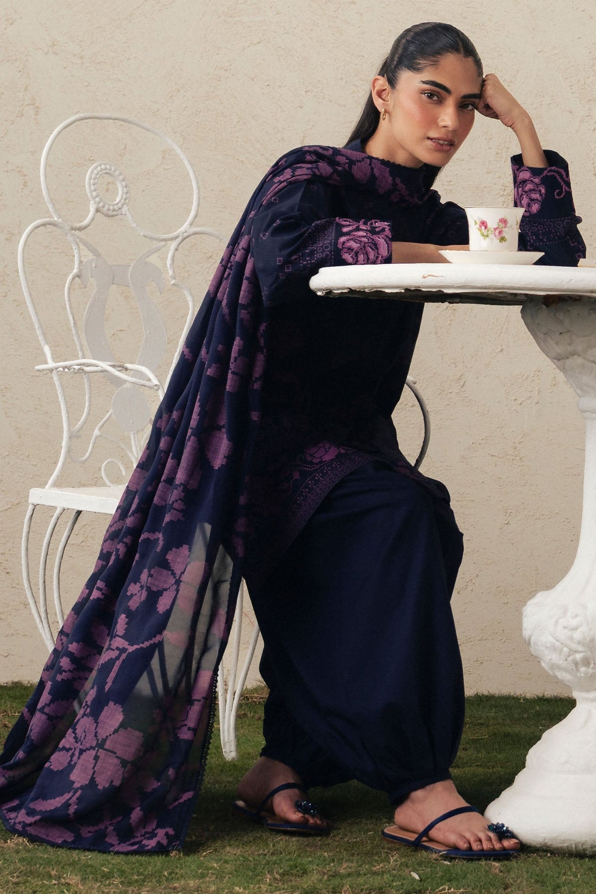 Cross Stitch | The Moonsoon Edit 26 | MAGENTA MUSE-3PC PRINTED SUIT by Cross Stitch - Designer Dress  - Type : Ladies Clothes - Available at Libayah - 100% Original 