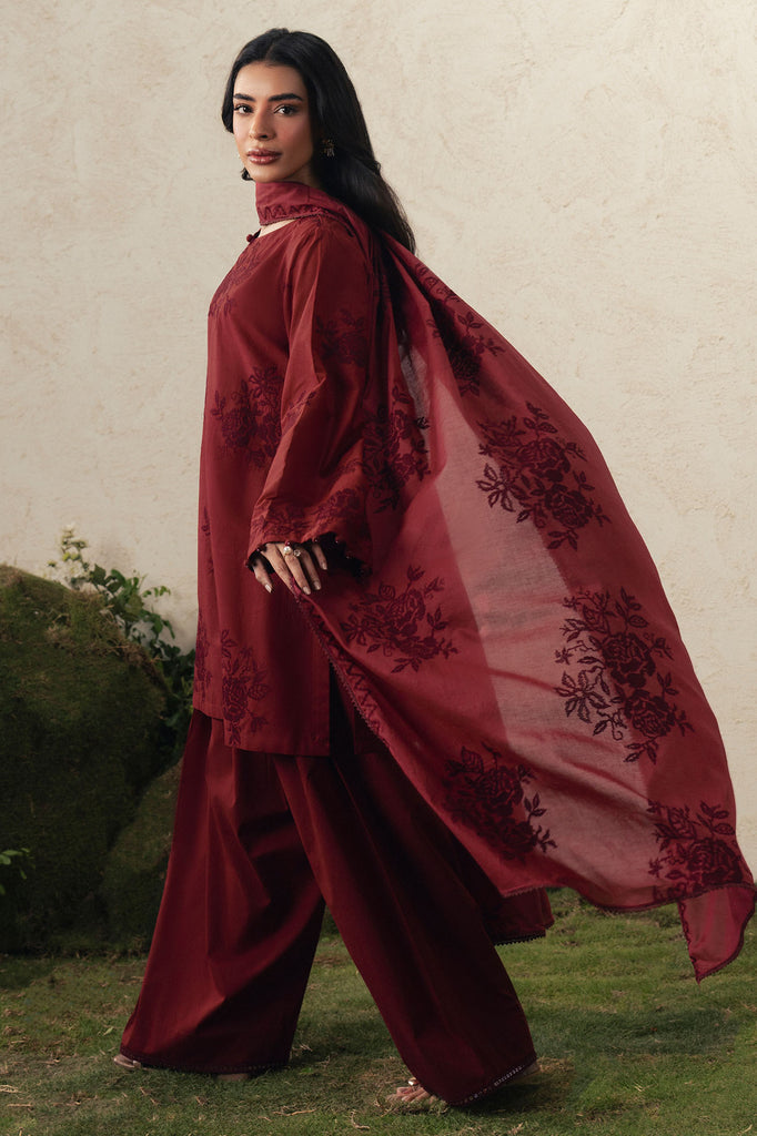 Cross Stitch | The Moonsoon Edit 26 | CRIMSON BLOOM-3PC EMBROIDERED SUIT by Cross Stitch - Designer Dress  - Type : Ladies Clothes - Available at Libayah - 100% Original 