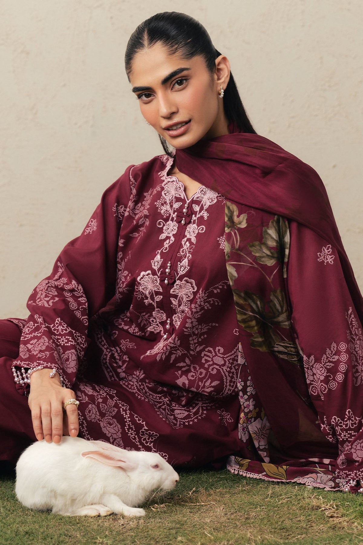 Cross Stitch | The Moonsoon Edit 26 | VELVET WHISPER-3PC PRINTED SUIT by Cross Stitch - Designer Dress  - Type : Ladies Clothes - Available at Libayah - 100% Original 