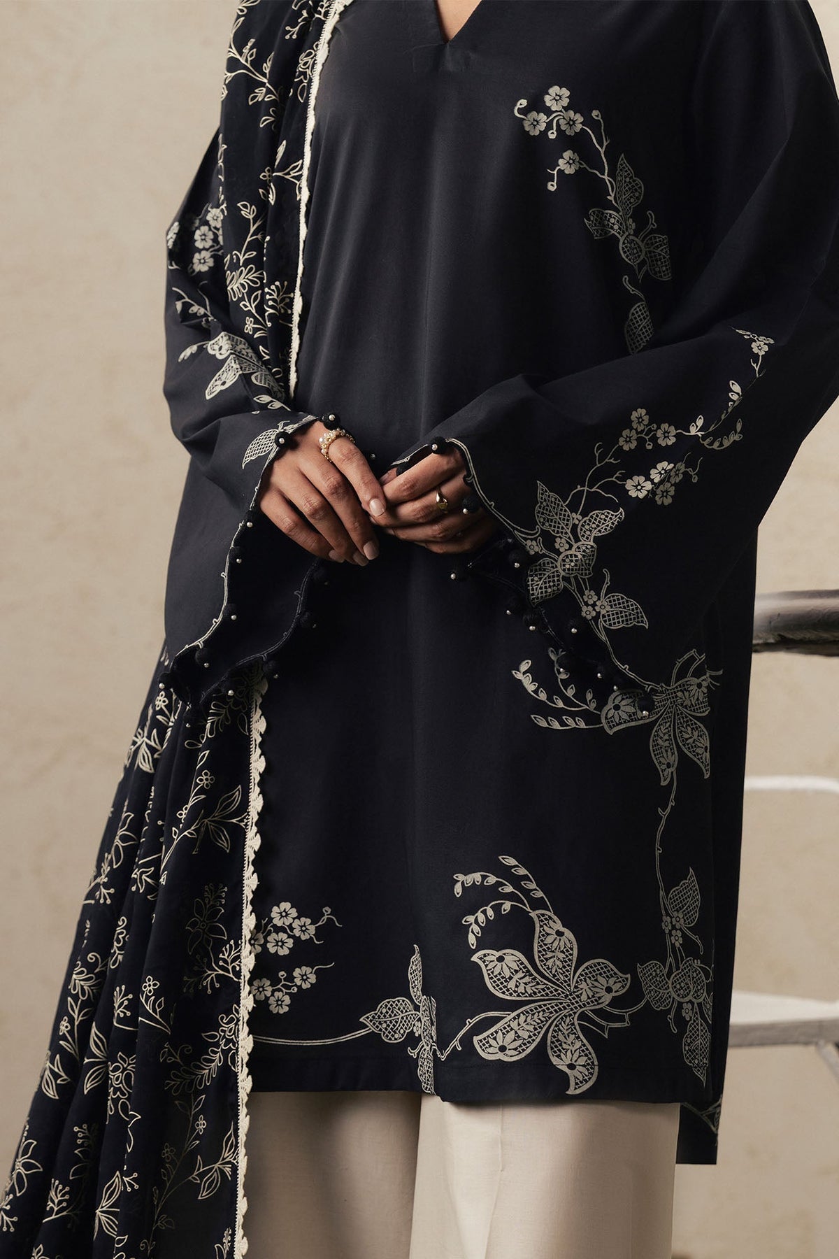 Cross Stitch | The Moonsoon Edit 26 | EBONY LACE-3PC PRINTED SUIT by Cross Stitch - Designer Dress  - Type : Ladies Clothes - Available at Libayah - 100% Original 