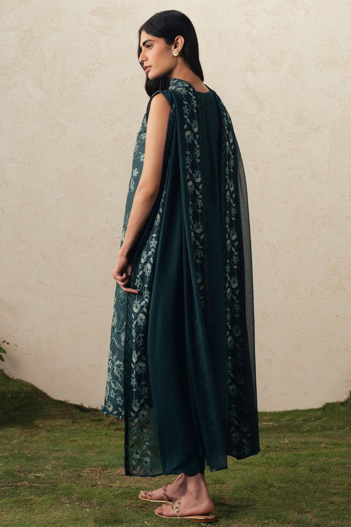 Cross Stitch | The Moonsoon Edit 26 | EMERALD TEAL-3PC EMBROIDERED SUIT by Cross Stitch - Designer Dress  - Type : Ladies Clothes - Available at Libayah - 100% Original 