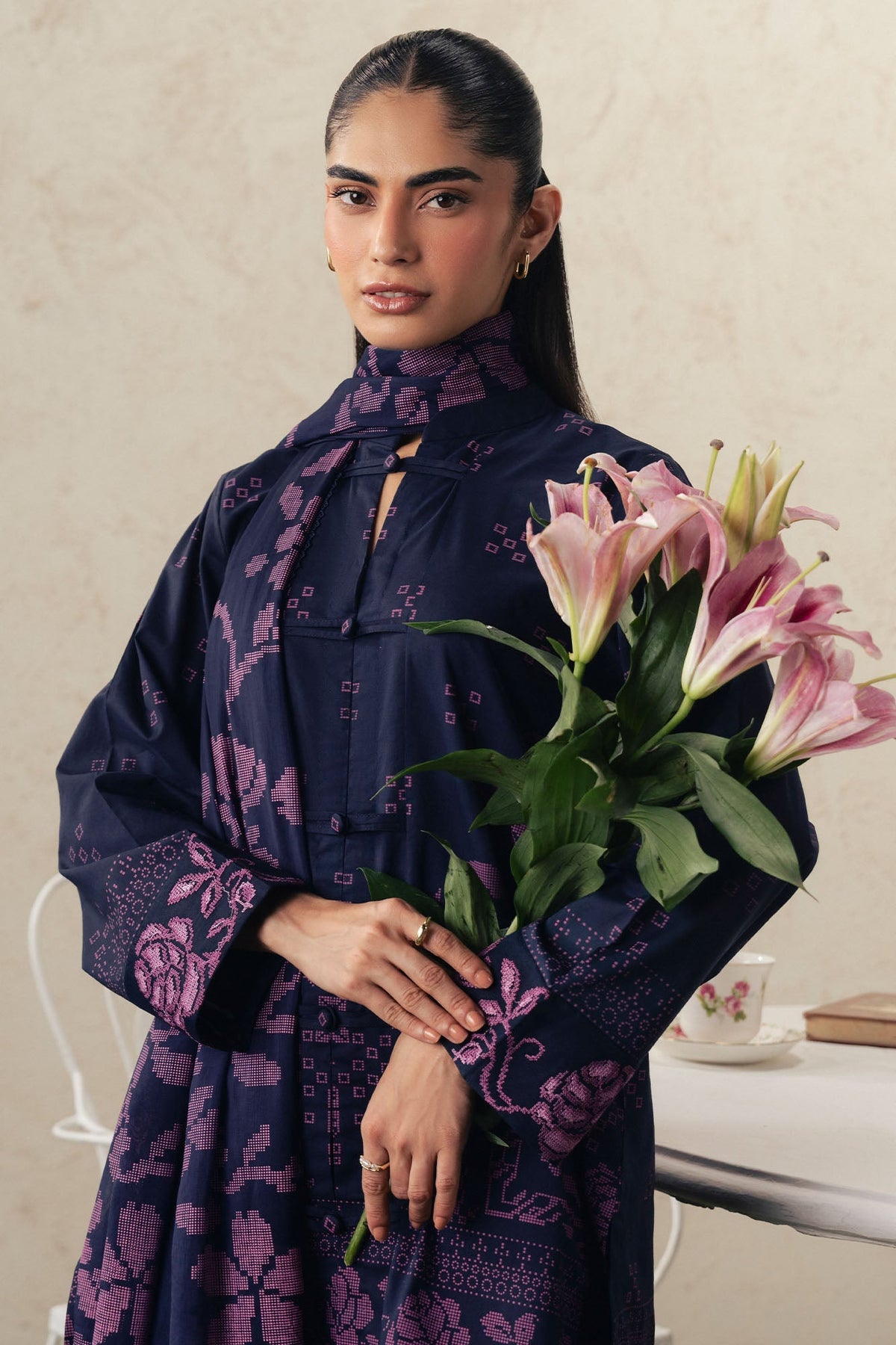 Cross Stitch | The Moonsoon Edit 26 | MAGENTA MUSE-3PC PRINTED SUIT by Cross Stitch - Designer Dress  - Type : Ladies Clothes - Available at Libayah - 100% Original 