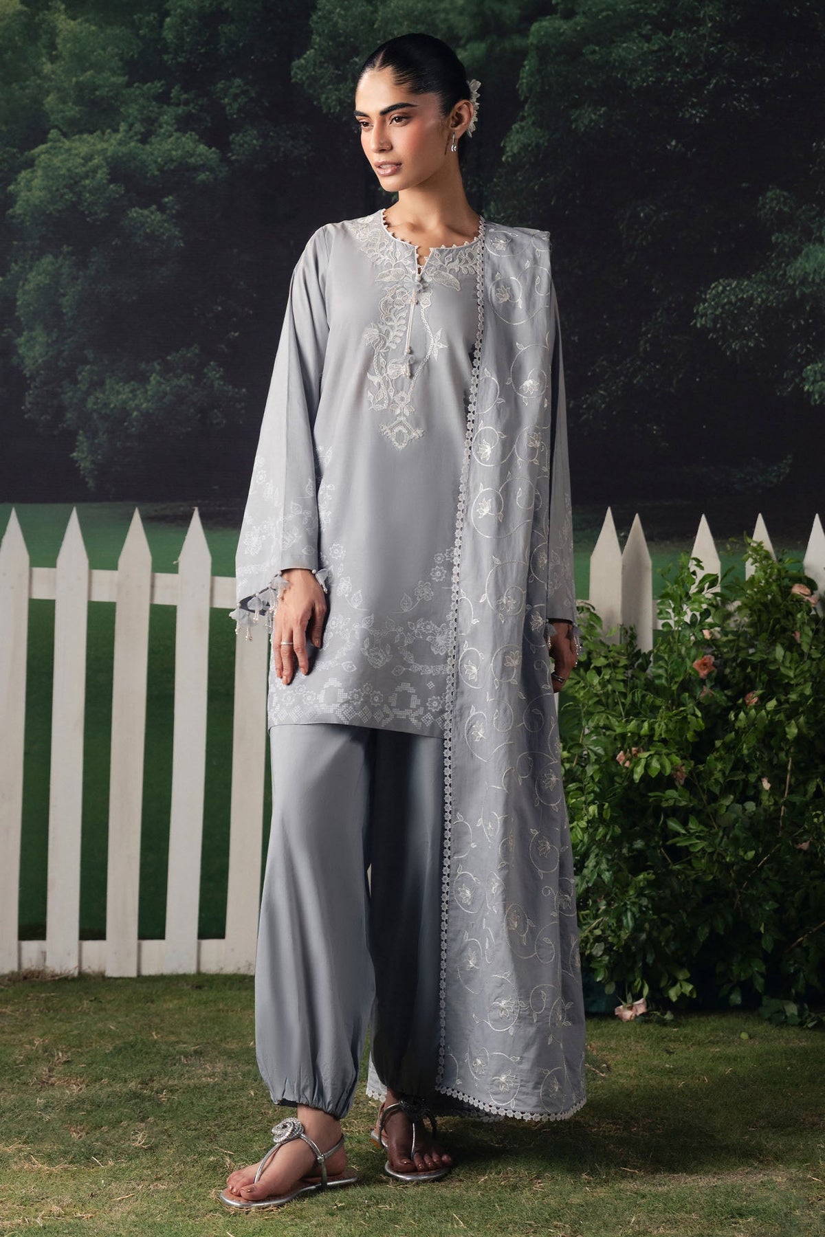 Cross Stitch | The Moonsoon Edit 26 | SELENE GLOW-3PC PRINTED SUIT by Cross Stitch - Designer Dress  - Type : Ladies Clothes - Available at Libayah - 100% Original 