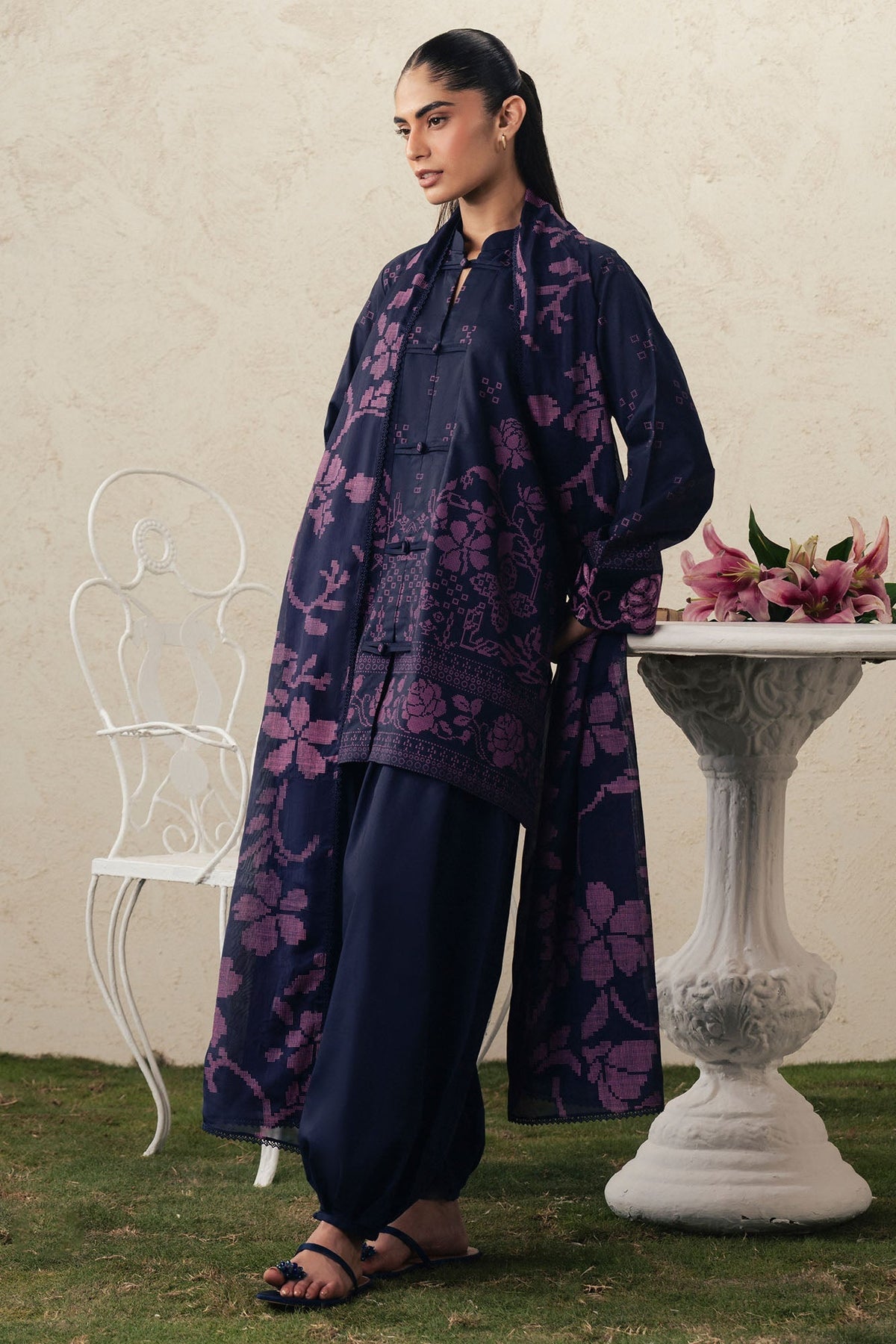 Cross Stitch | The Moonsoon Edit 26 | MAGENTA MUSE-3PC PRINTED SUIT by Cross Stitch - Designer Dress  - Type : Ladies Clothes - Available at Libayah - 100% Original 
