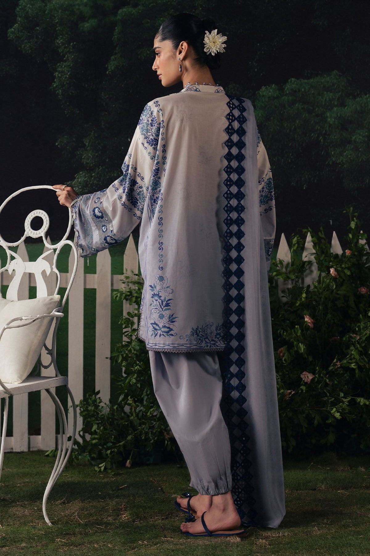 Cross Stitch | The Moonsoon Edit 26 | AZURE BLOOM-3PC PRINTED SUIT by Cross Stitch - Designer Dress  - Type : Ladies Clothes - Available at Libayah - 100% Original 