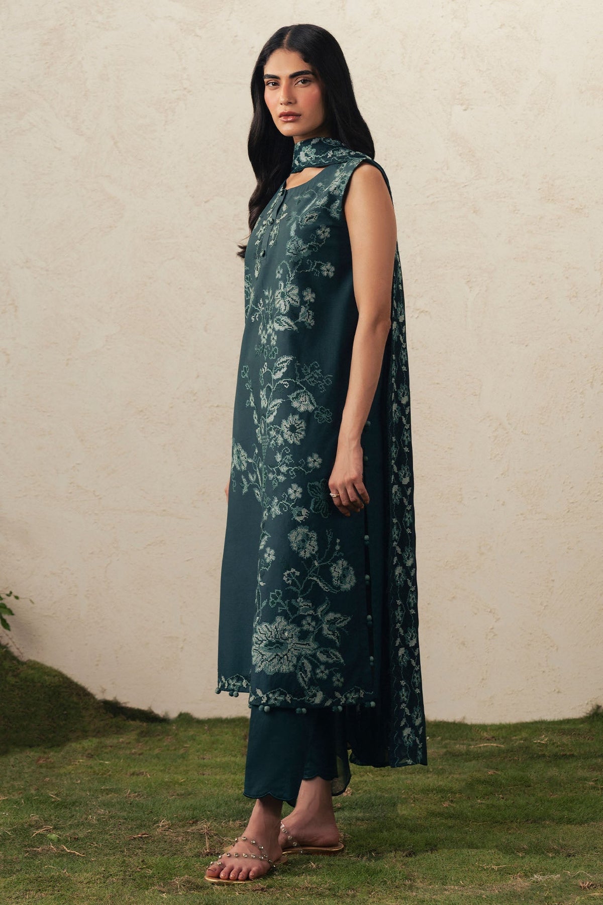 Cross Stitch | The Moonsoon Edit 26 | EMERALD TEAL-3PC EMBROIDERED SUIT by Cross Stitch - Designer Dress  - Type : Ladies Clothes - Available at Libayah - 100% Original 