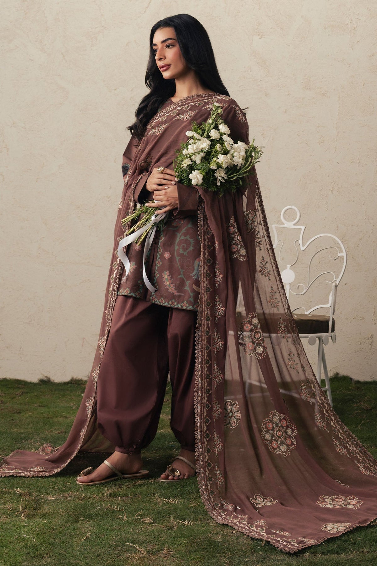 Cross Stitch | The Moonsoon Edit 26 | BRUNETTE GLAM-3PC PRINTED SUIT by Cross Stitch - Designer Dress  - Type : Ladies Clothes - Available at Libayah - 100% Original 