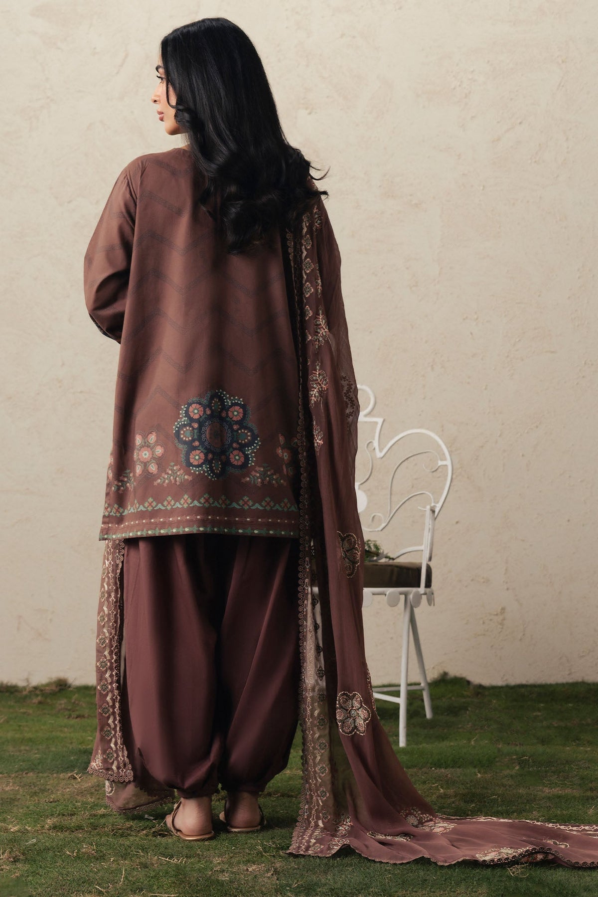 Cross Stitch | The Moonsoon Edit 26 | BRUNETTE GLAM-3PC PRINTED SUIT by Cross Stitch - Designer Dress  - Type : Ladies Clothes - Available at Libayah - 100% Original 