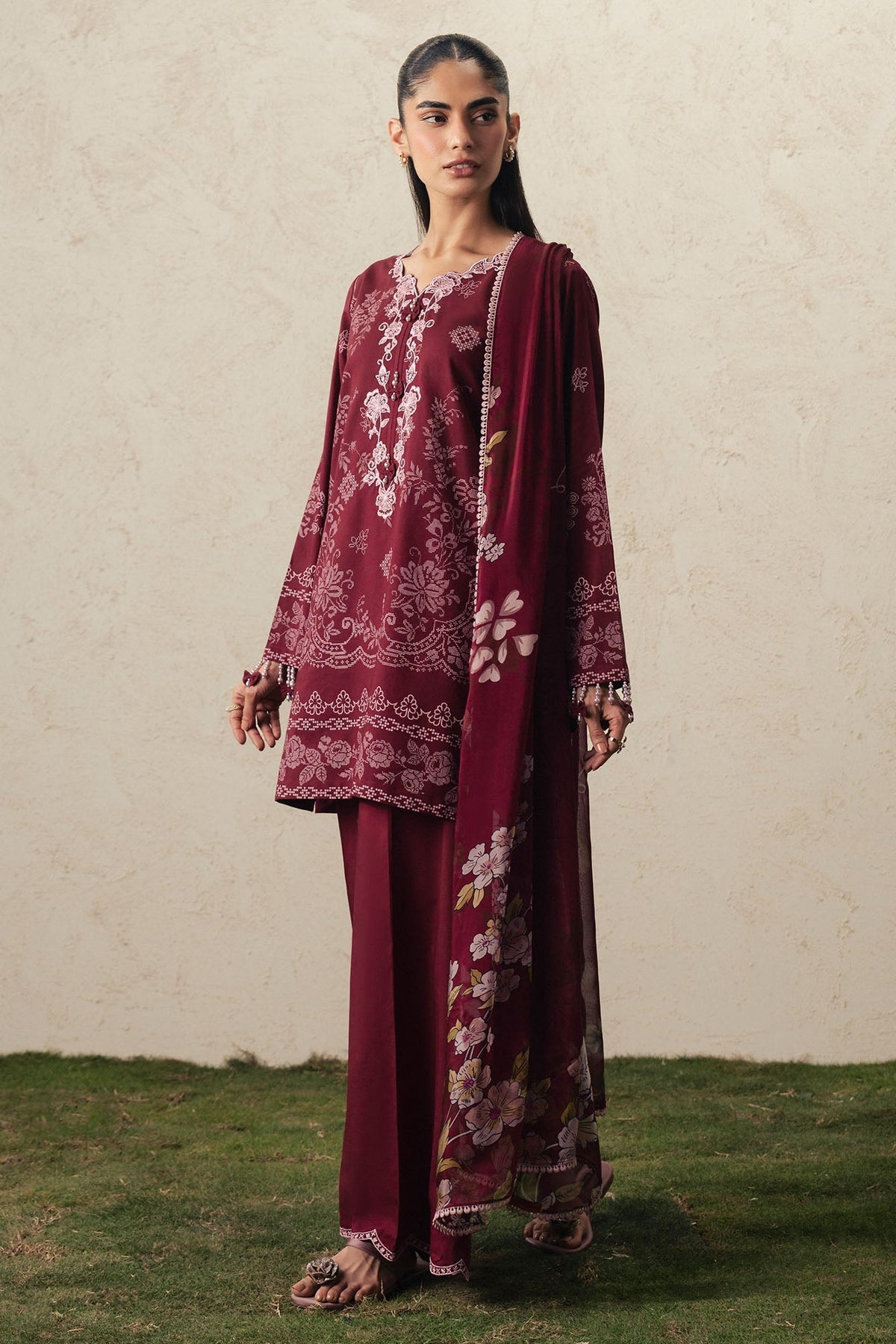 Cross Stitch | The Moonsoon Edit 26 | VELVET WHISPER-3PC PRINTED SUIT by Cross Stitch - Designer Dress  - Type : Ladies Clothes - Available at Libayah - 100% Original 