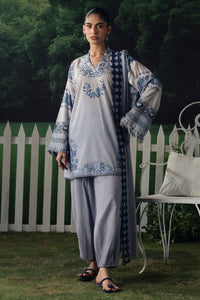 Cross Stitch | The Moonsoon Edit 26 | AZURE BLOOM-3PC PRINTED SUIT by Cross Stitch - Designer Dress  - Type : Ladies Clothes - Available at Libayah - 100% Original 