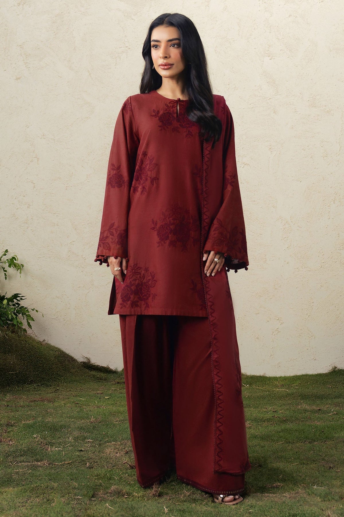 Cross Stitch | The Moonsoon Edit 26 | CRIMSON BLOOM-3PC EMBROIDERED SUIT by Cross Stitch - Designer Dress  - Type : Ladies Clothes - Available at Libayah - 100% Original 