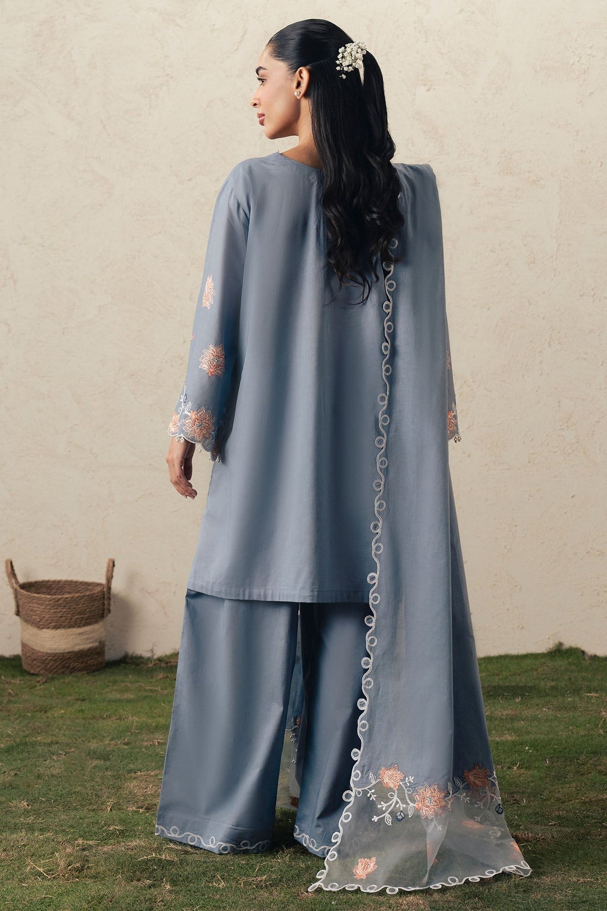 Cross Stitch | The Moonsoon Edit 26 | SAFRON SKY-3PC EMBROIDERED SUIT by Cross Stitch - Designer Dress  - Type : Ladies Clothes - Available at Libayah - 100% Original 