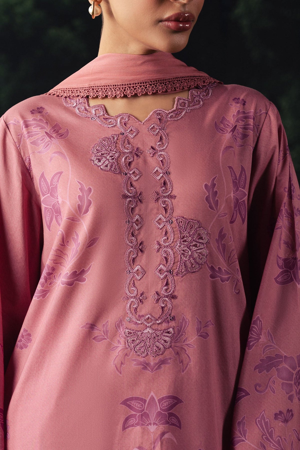 Cross Stitch | The Moonsoon Edit 26 | BLUSH ESSENCE-3PC PRINTED SUIT by Cross Stitch - Designer Dress  - Type : Ladies Clothes - Available at Libayah - 100% Original 