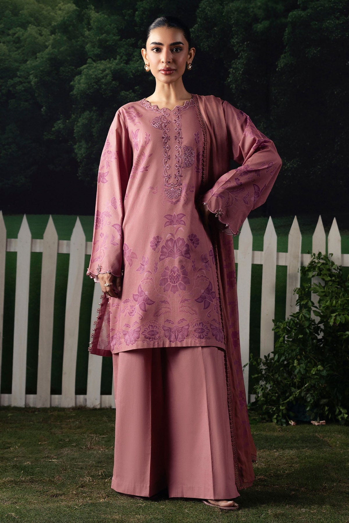 Cross Stitch | The Moonsoon Edit 26 | BLUSH ESSENCE-3PC PRINTED SUIT by Cross Stitch - Designer Dress  - Type : Ladies Clothes - Available at Libayah - 100% Original 