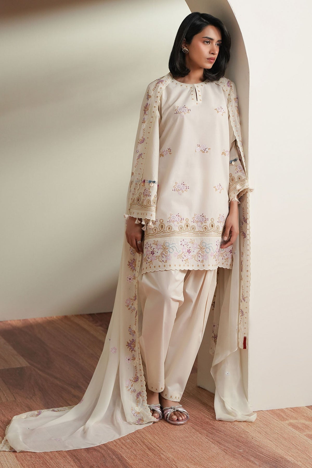 Cross Stitch | Mahiri Embroidered Collection 26 | VORY MOSIAC by Cross Stitch - Designer Dress  - Type : Ladies Clothes - Available at Libayah - 100% Original 