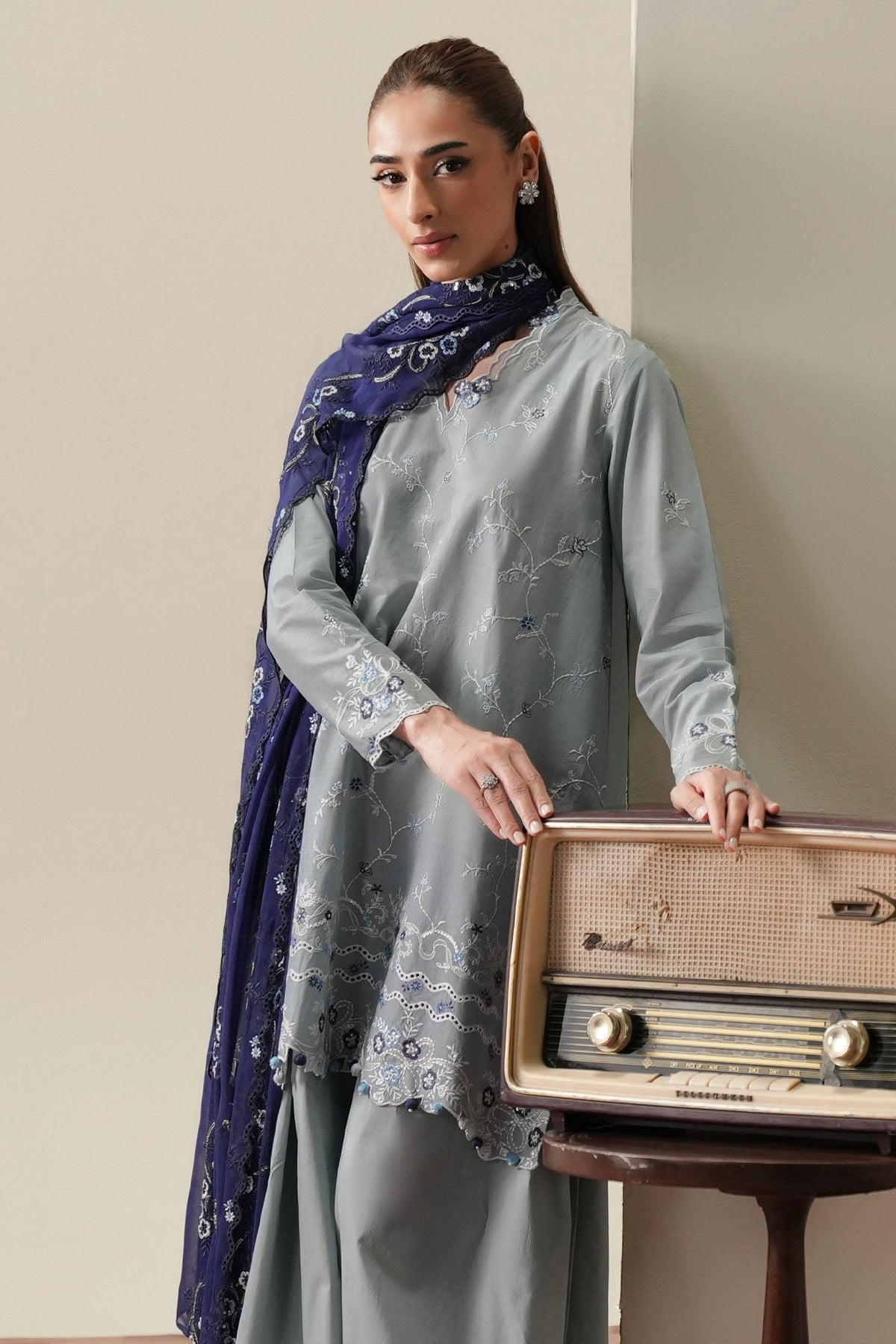 Cross Stitch | Mahiri Embroidered Collection 26 |AQUA SMOKE by Cross Stitch - Designer Dress  - Type : Ladies Clothes - Available at Libayah - 100% Original 