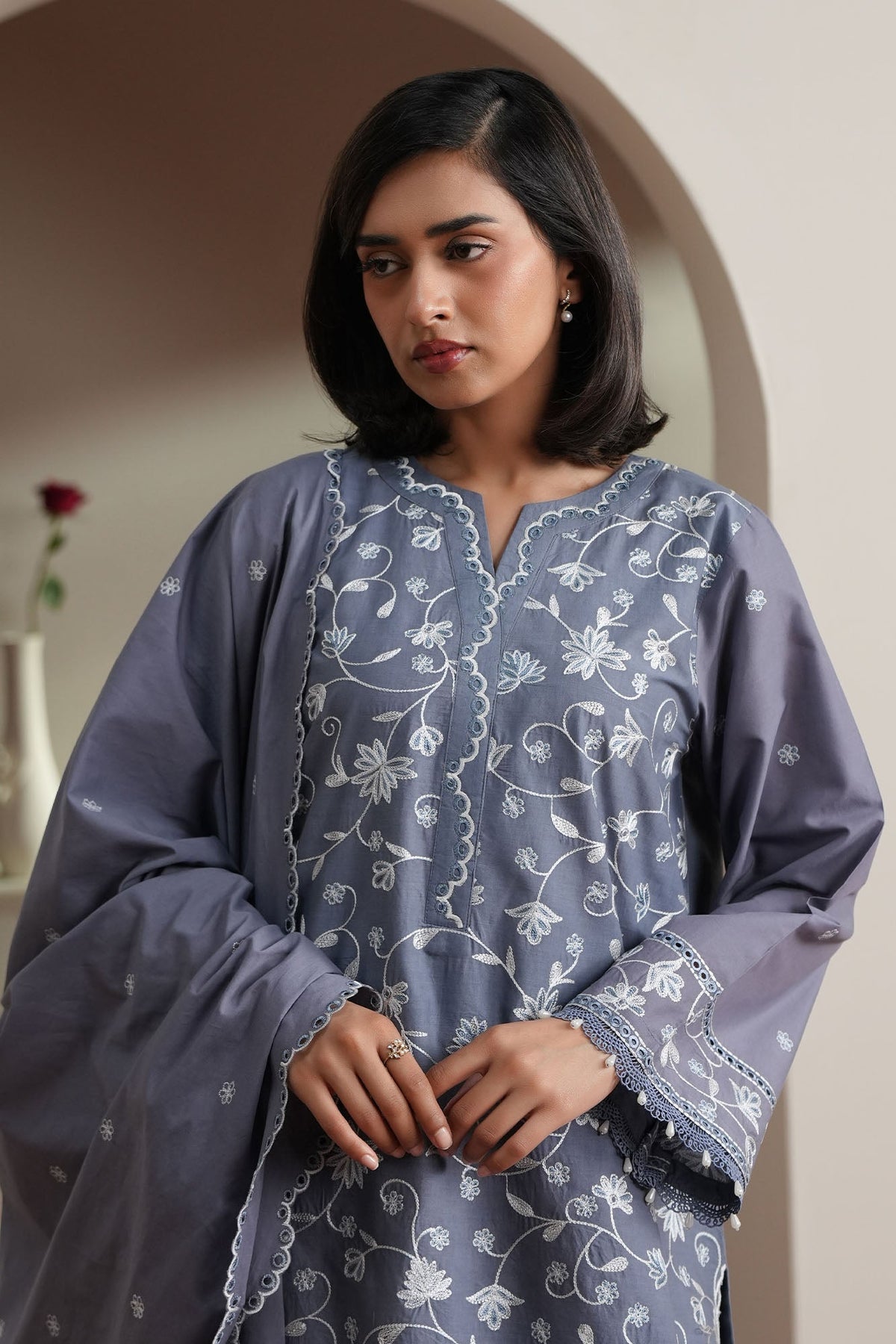 Cross Stitch | Mahiri Embroidered Collection 26 | SLATE PETALS by Cross Stitch - Designer Dress  - Type : Ladies Clothes - Available at Libayah - 100% Original 