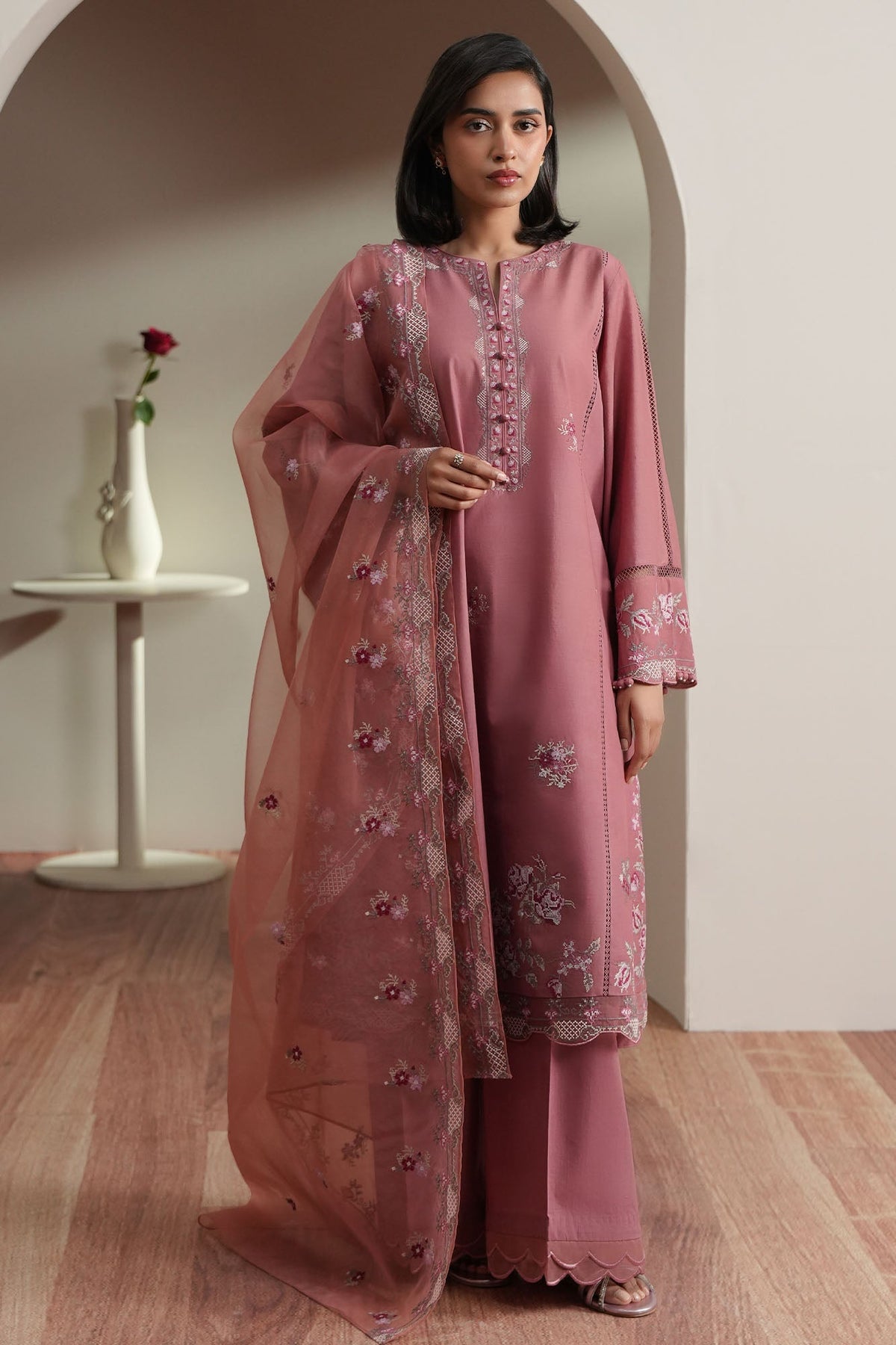 Cross Stitch | Mahiri Embroidered Collection 26 | BLUSH TAPESTRY by Cross Stitch - Designer Dress  - Type : Ladies Clothes - Available at Libayah - 100% Original 