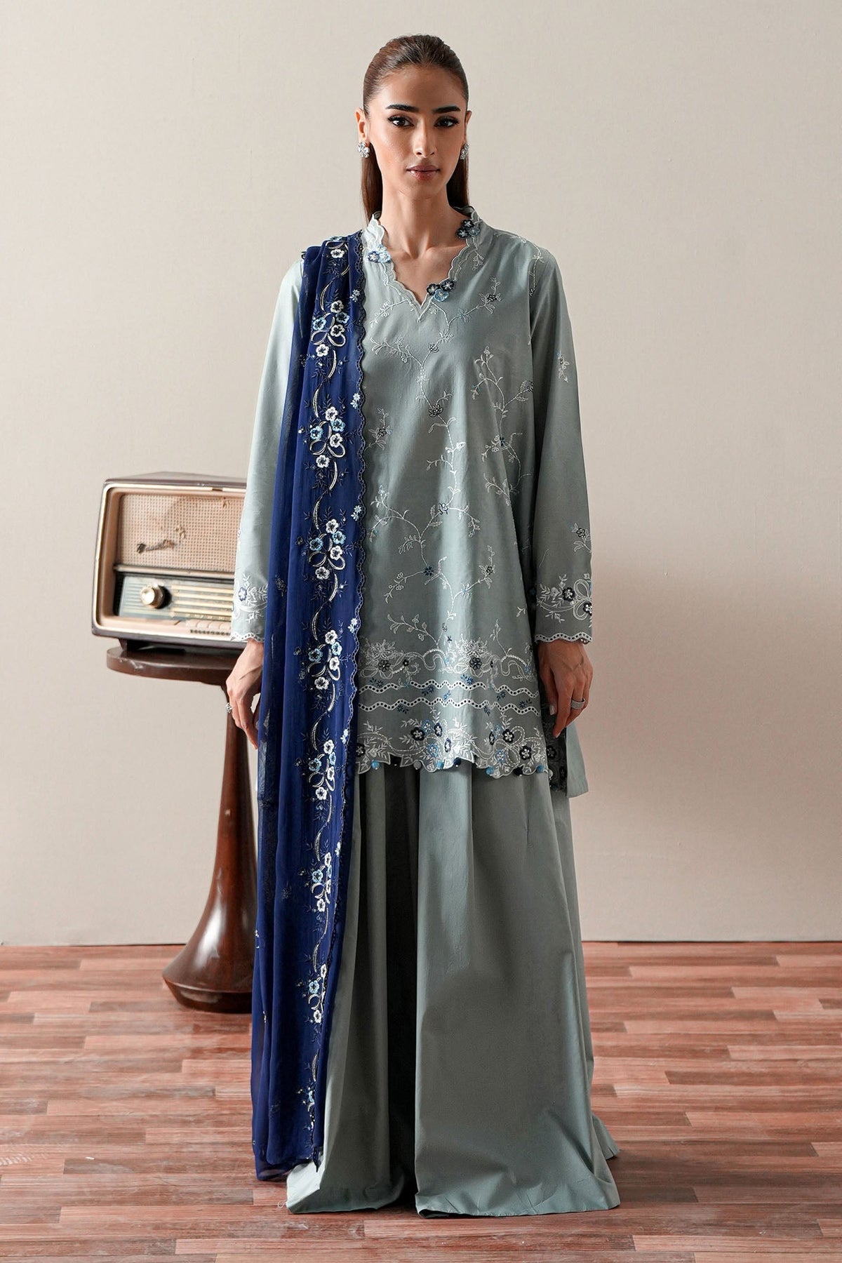 Cross Stitch | Mahiri Embroidered Collection 26 |AQUA SMOKE by Cross Stitch - Designer Dress  - Type : Ladies Clothes - Available at Libayah - 100% Original 