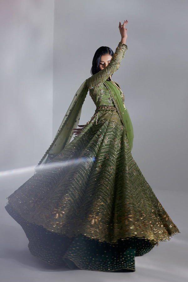 Elan | Luxury Wedding Wears | SCINTILLANT OLIVE (EP-20995) - Designer Dress - Type : Ladies Clothes - Available at Libayah - 100% Original