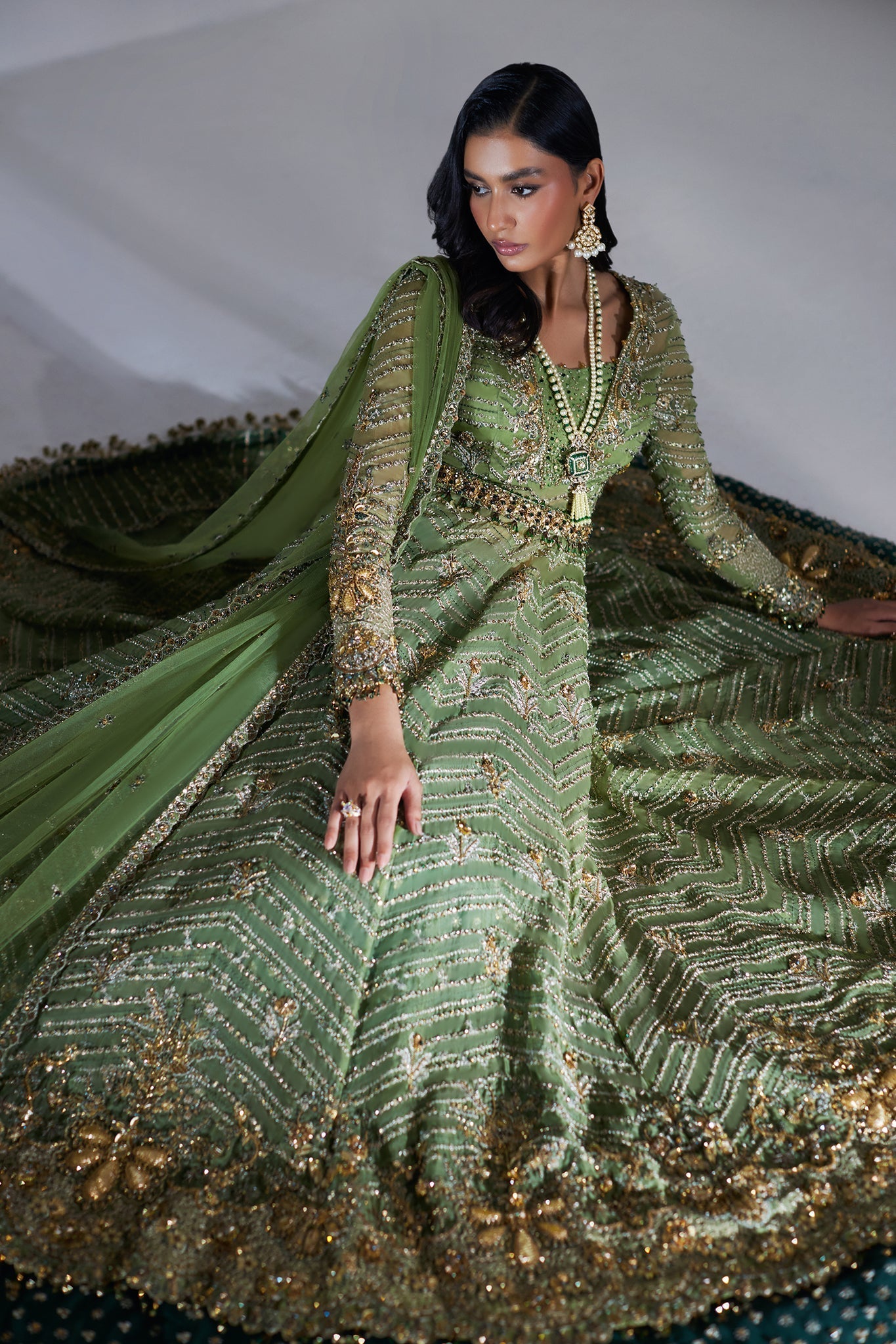 Elan | Lumiere Luxury Pret | SCINTILLANT OLIVE (EP-20995) by Elan - Designer Dress - Type: Formal - Available at Libayah - 100% Original