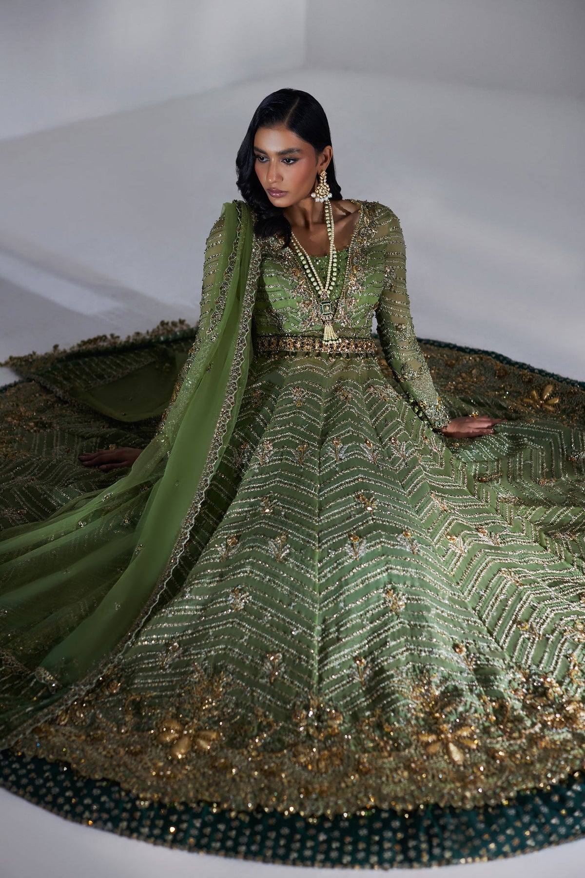 Elan | Luxury Wedding Wears | SCINTILLANT OLIVE (EP-20995) - Designer Dress - Type : Ladies Clothes - Available at Libayah - 100% Original