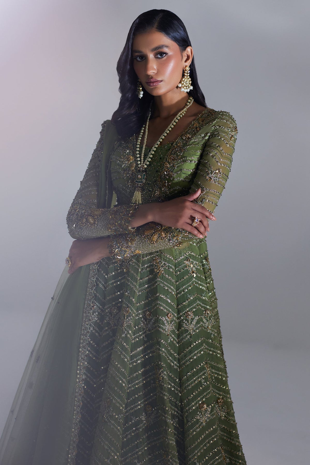 Elan | Lumiere Luxury Pret | SCINTILLANT OLIVE (EP-20995) by Elan - Designer Dress - Type: Formal - Available at Libayah - 100% Original