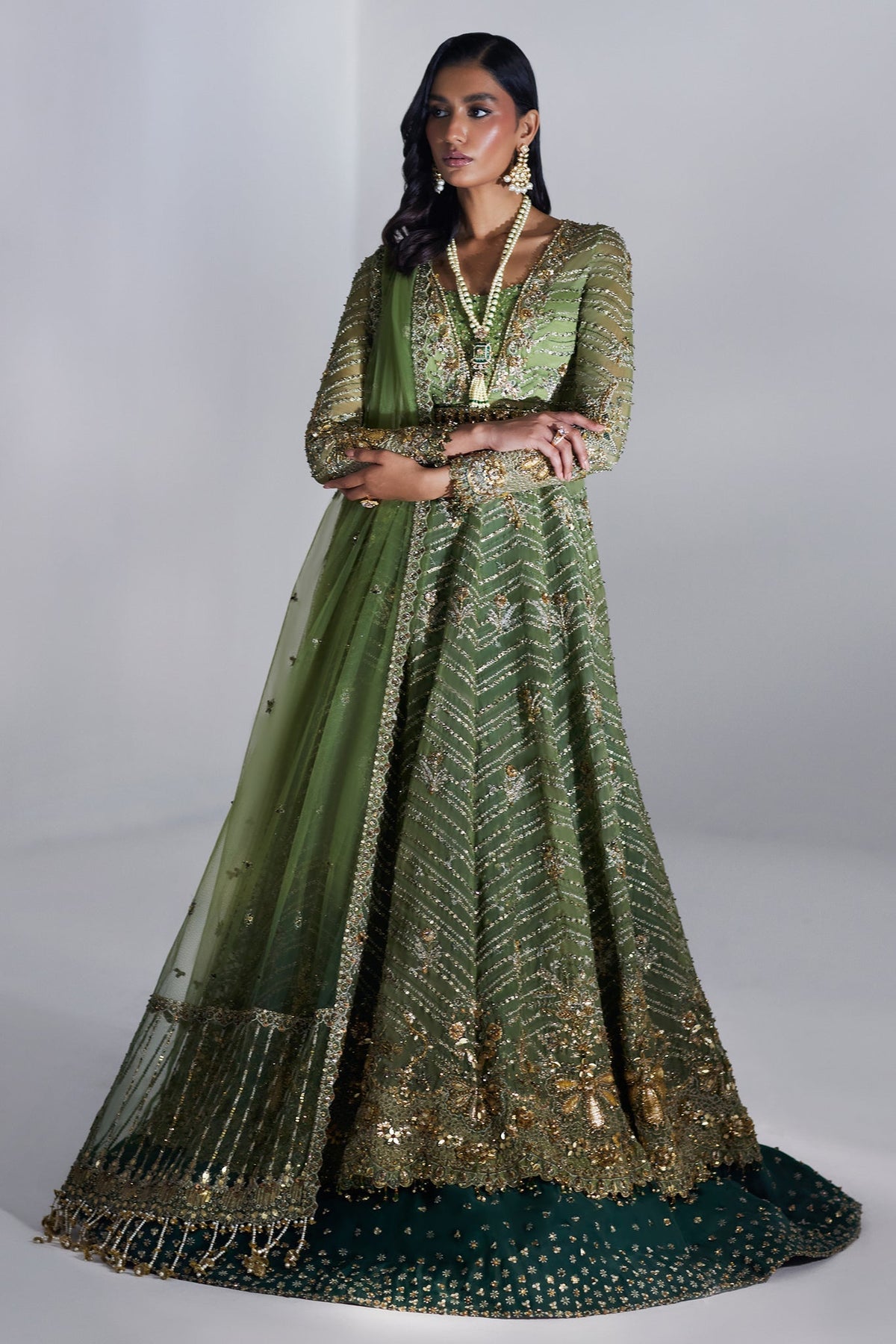 Elan | Lumiere Luxury Pret | SCINTILLANT OLIVE (EP-20995) by Elan - Designer Dress - Type: Formal - Available at Libayah - 100% Original