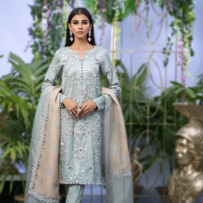Wahaj M.Khan | Nureh Wedding Formals | Grey Straight Shirt and Pant by Wahaj M.Khan - Designer Dress - Type: Ladies Clothes - Available at Libayah - 100% Original