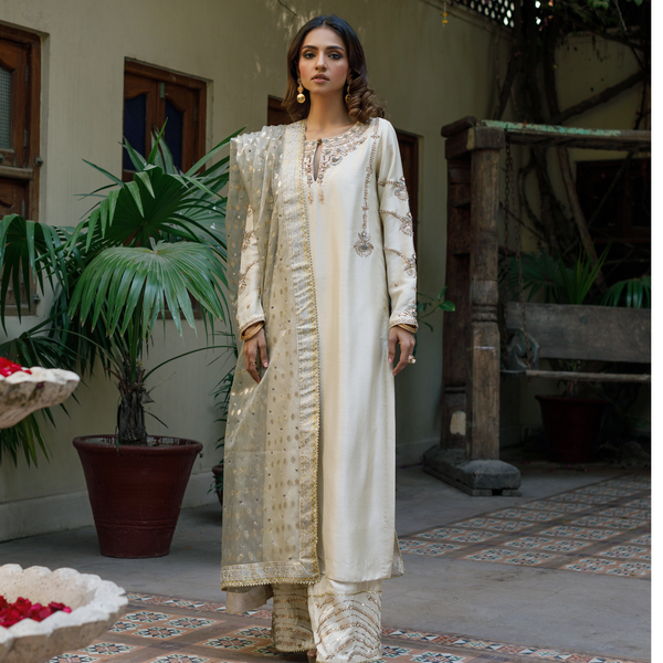 Wahajmkhan | Bahar Begum Formals | IVORY RAW BAHAR by Wahaj M.Khan - Designer Dress - Type: Ladies Clothes - Available at Libayah - 100% Original