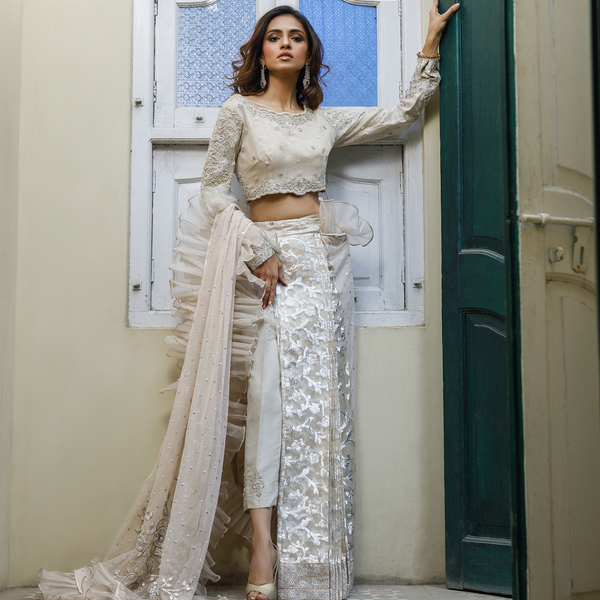 Wahajmkhan | Bahar Begum Formals | IVORY SARI PANTS by Wahaj M.Khan - Designer Dress - Type: Ladies Clothes - Available at Libayah - 100% Original