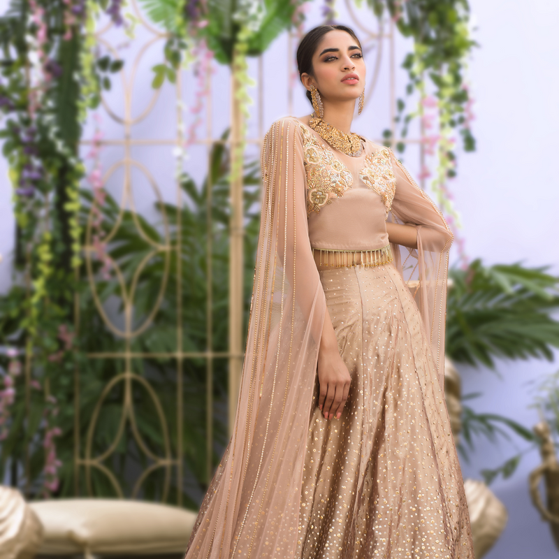 Wahaj M.Khan | Nureh Wedding Formals | Rose Gold Lenga and Choli by Wahaj M.Khan - Designer Dress - Type: Ladies Clothes - Available at Libayah - 100% Original