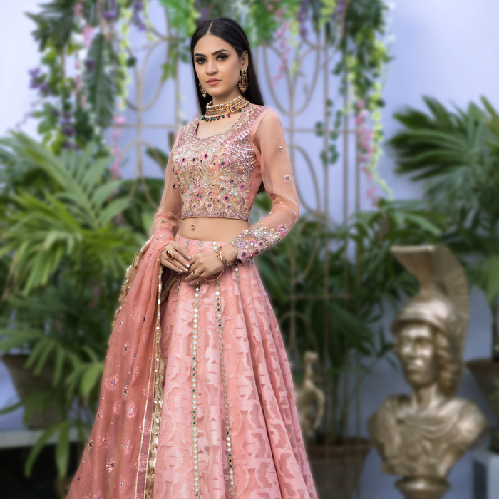 Wahaj M.Khan | Nureh Wedding Formals | Pale Pink Lenga and Choli by Wahaj M.Khan - Designer Dress - Type: Ladies Clothes - Available at Libayah - 100% Original