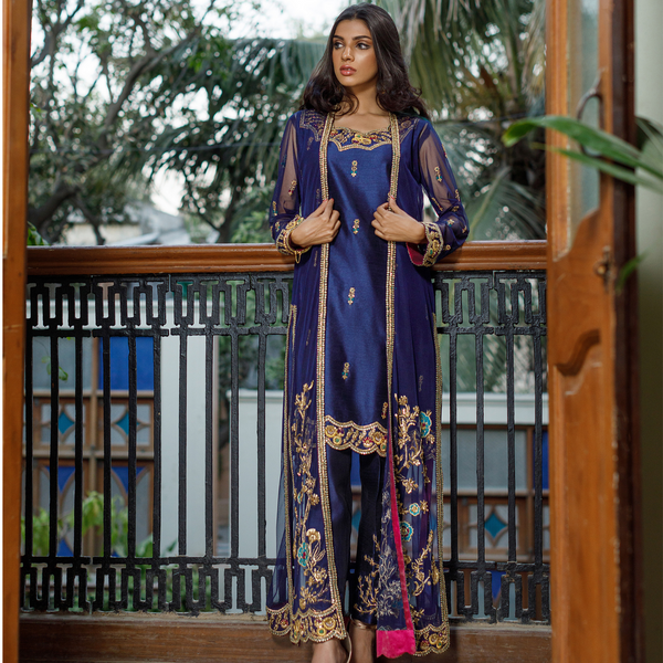 Wahajmkhan | Bahar Begum Formals | NAVY BEGUM JACKET by Wahaj M.Khan - Designer Dress - Type: Ladies Clothes - Available at Libayah - 100% Original